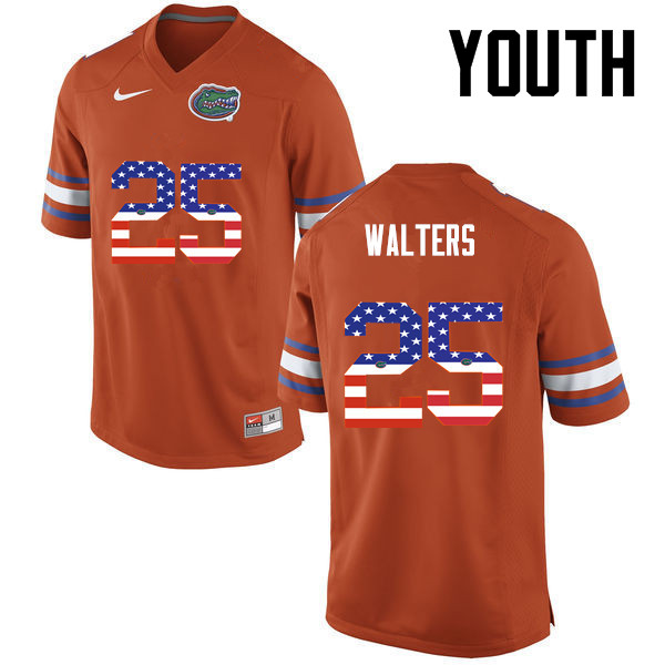 Youth Florida Gators #25 Brady Walters College Football USA Flag Fashion Jerseys-Orange